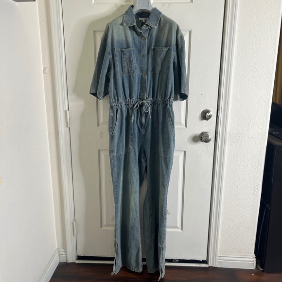 New Fashion Nova Women Diana Medium Washed Denim Wide Leg Jumpsuit size XL - Picture 5 of 12
